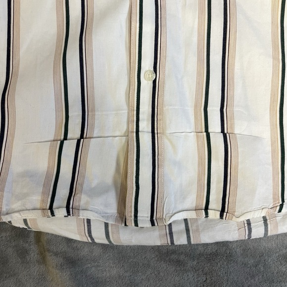 Chaps Ralph Lauren Mens Large White Black Brown Striped Cotton Button Down Shirt - Picture 6 of 9